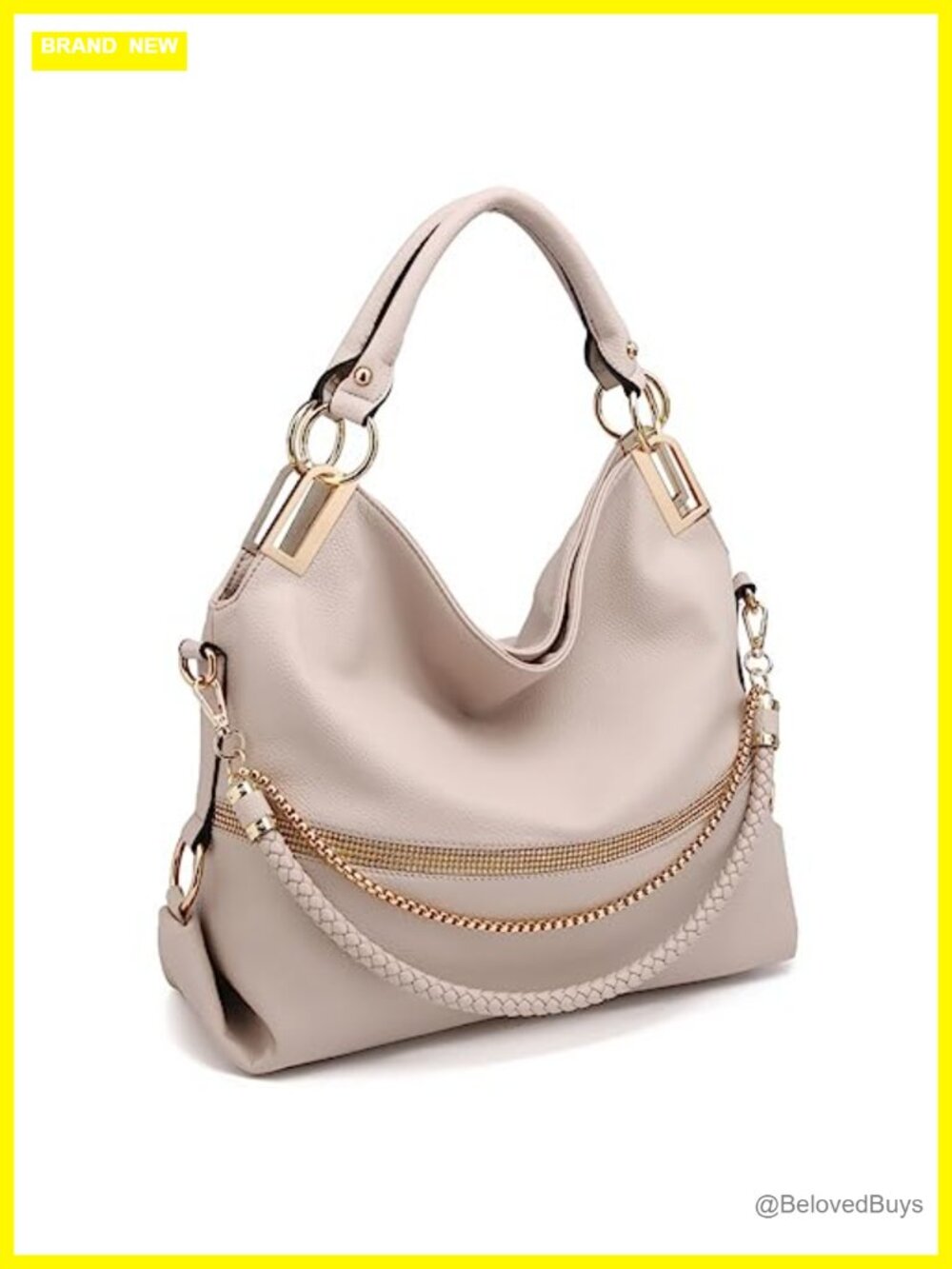 Vegan Leather Hobo Shoulder Bag with Rhinestones